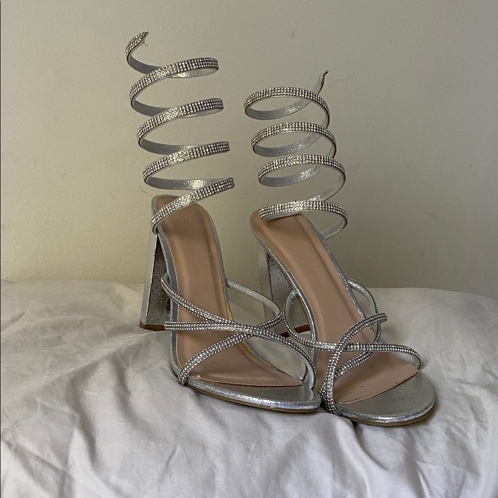 Elegant Silver Strappy Heels
